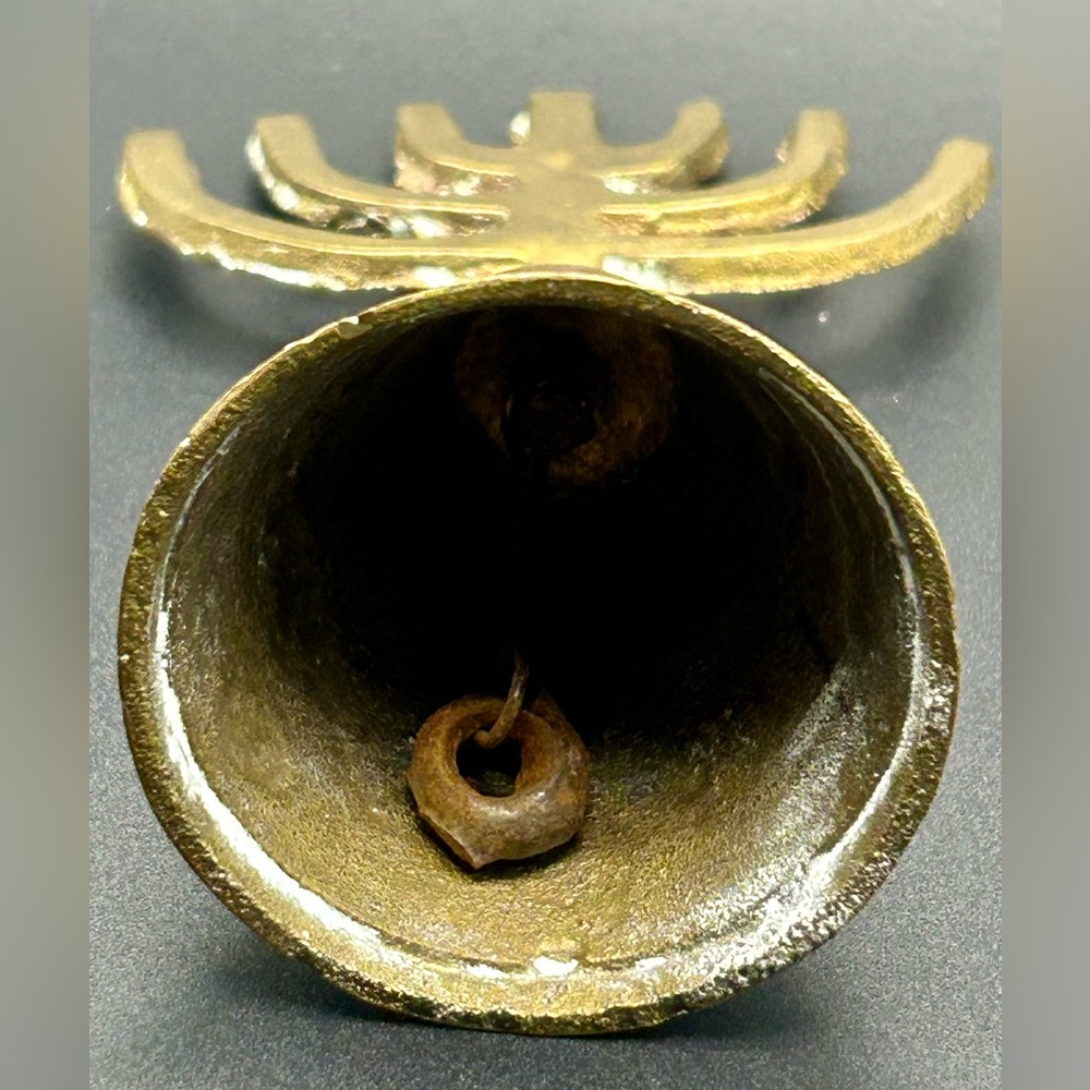 Small Vintage Solid Brass Menorah Bell 7 Candles - Picture 3 of 4